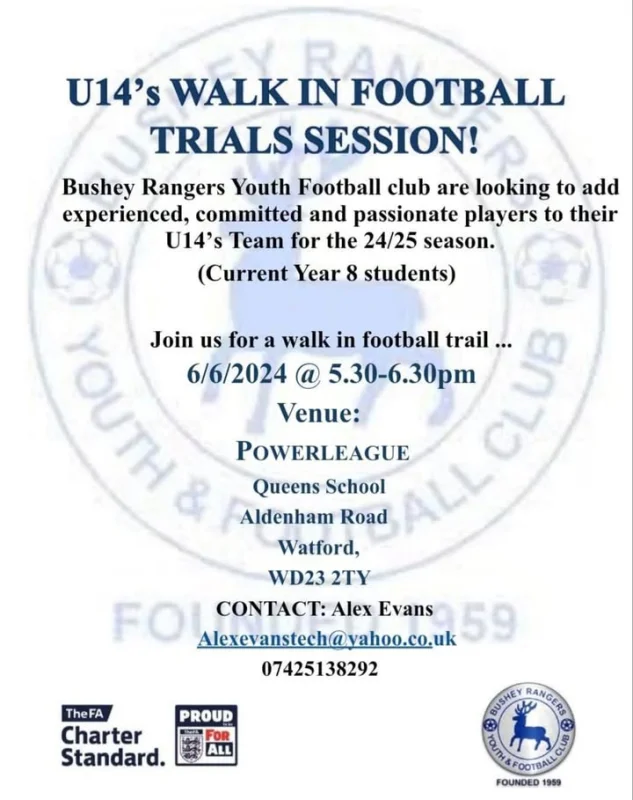 TONIGHT…..
U11 trials at Moatfield & U14 trials at powerleague.
Please share!! (image 1)
